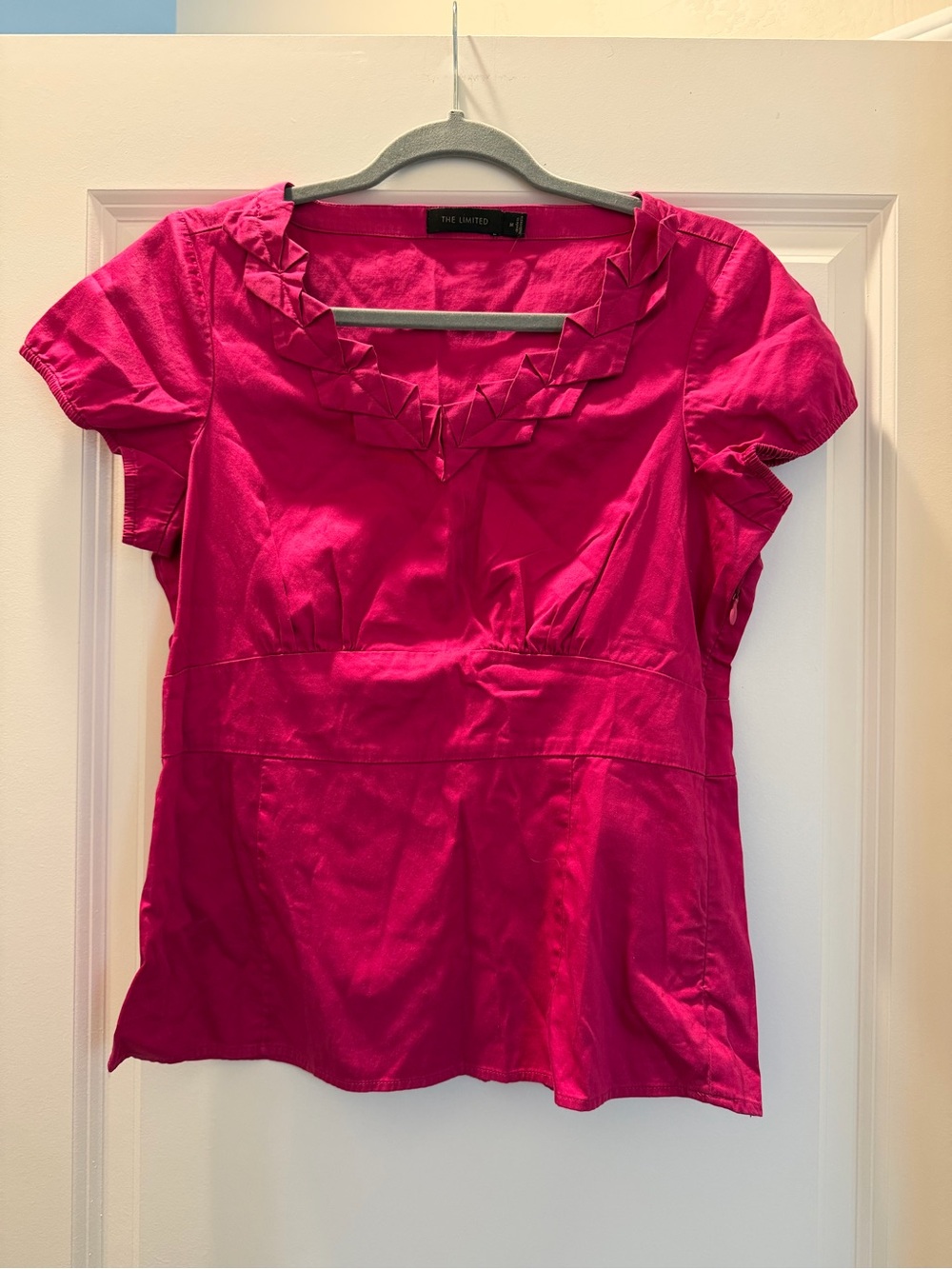 The Limited Hot Pink Ruffled Square Neck Short Sleeve Top
